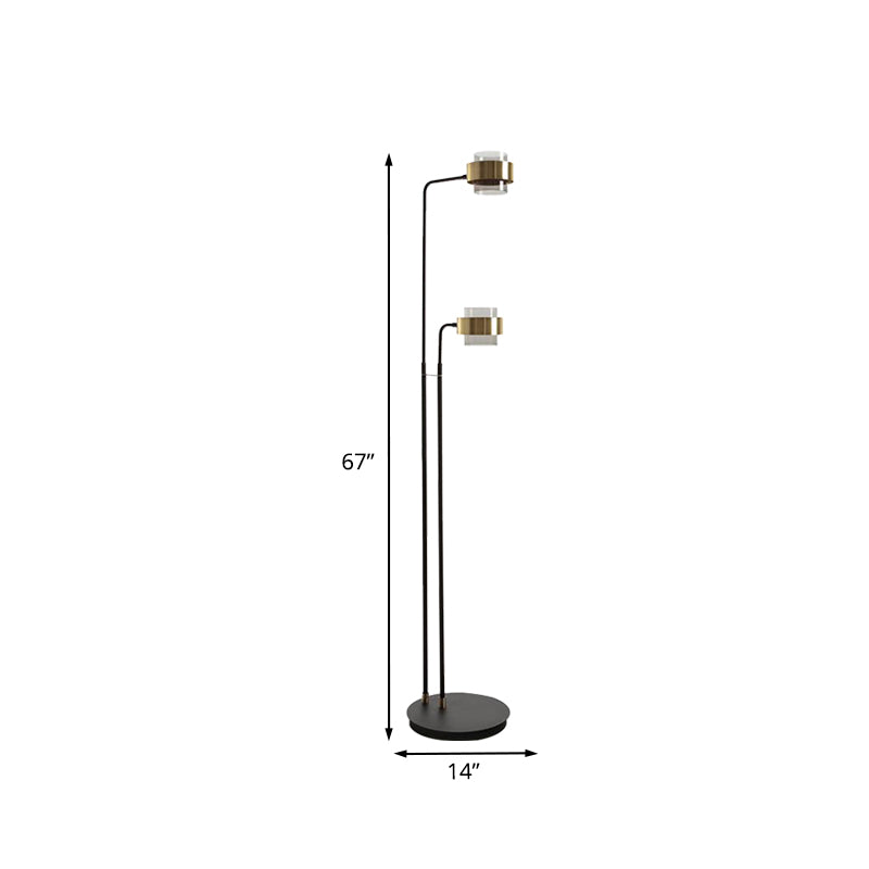 Black Cylinder LED Floor Reading Lamp with Clear Glass Shade - Nordic Style for Living Room