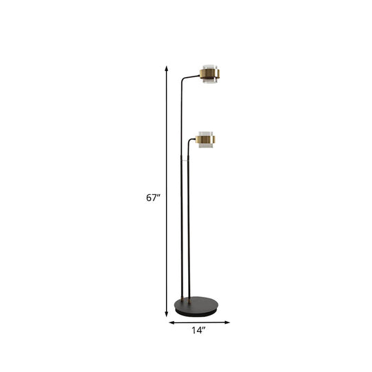 Black Cylinder LED Floor Reading Lamp with Clear Glass Shade - Nordic Style for Living Room