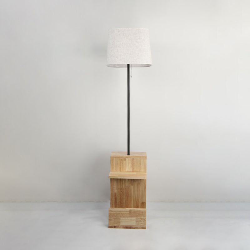 Modern White Fabric Rectangle Stand Desk Light with Wood Floor Lamp for Living Room