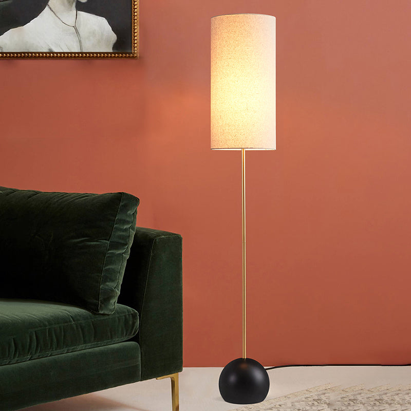 Minimalist Flaxen/Beige 1-Light Standing Floor Lamp with Cylindrical Fabric Shade - Ideal for Living Room