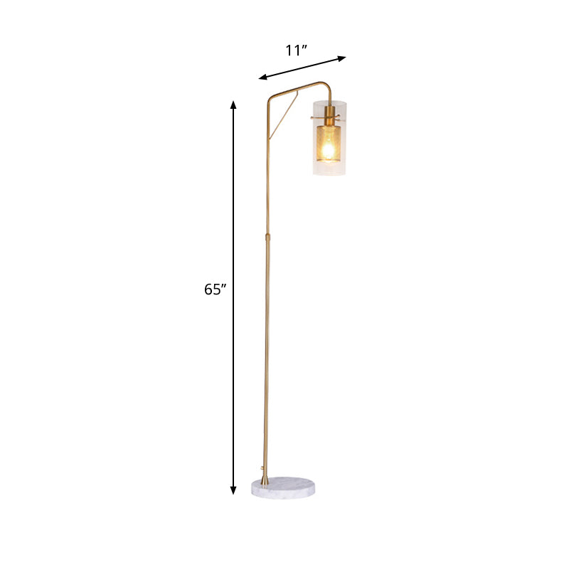 Postmodern Gold Metal Tube Mesh Reading Floor Lamp with Clear Glass Shade