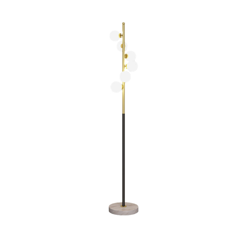 Opal Glass Spiral Design Floor Lamp, 6-Head Modernist Stand with Gold-Black Finish
