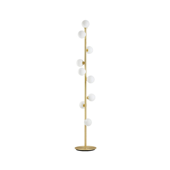 Modernism Modo Shade Floor Light - White Glass 9-Head Floor Lamp in Gold for Living Room Reading