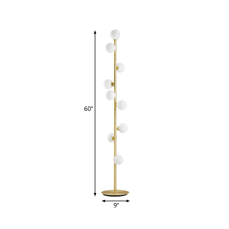 Modernism Modo Shade Floor Light - White Glass 9-Head Floor Lamp in Gold for Living Room Reading