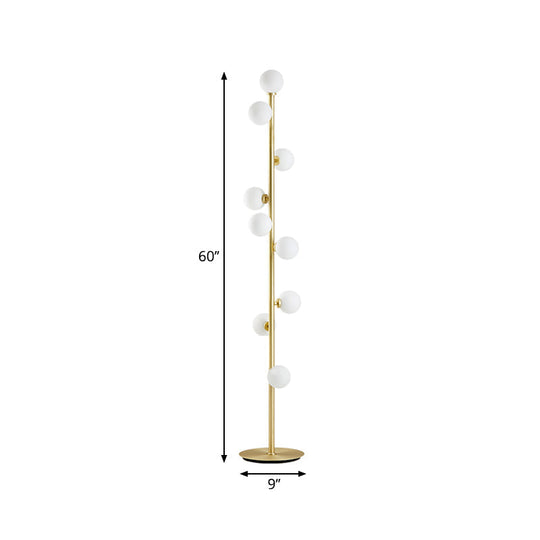 Modernism Modo Shade Floor Light - White Glass 9-Head Floor Lamp in Gold for Living Room Reading