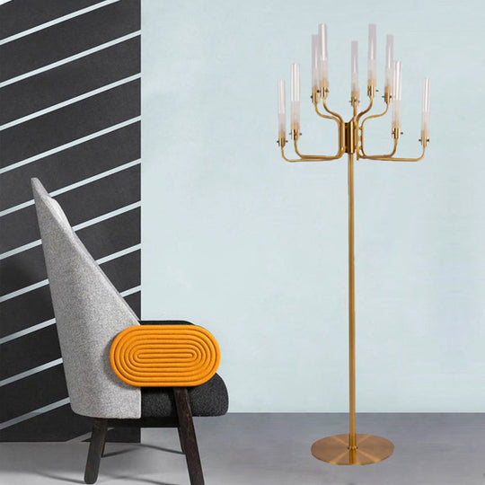 Postmodern Clear Glass Stand Up Lamp with 9-Bulb Tree Design - Gold Finish LED Floor Standing Light