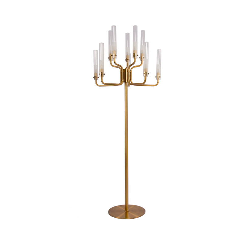Postmodern Clear Glass Stand Up Lamp with 9-Bulb Tree Design - Gold Finish LED Floor Standing Light