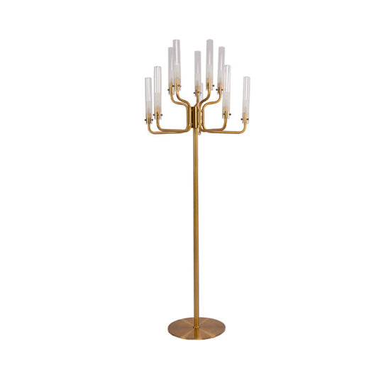 Postmodern Clear Glass Stand Up Lamp with 9-Bulb Tree Design - Gold Finish LED Floor Standing Light