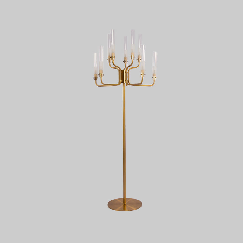 Postmodern Clear Glass Stand Up Lamp with 9-Bulb Tree Design - Gold Finish LED Floor Standing Light