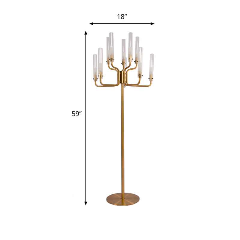 Postmodern Clear Glass Stand Up Lamp with 9-Bulb Tree Design - Gold Finish LED Floor Standing Light