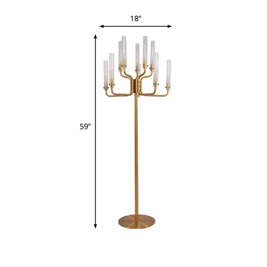 Postmodern Clear Glass Stand Up Lamp with 9-Bulb Tree Design - Gold Finish LED Floor Standing Light
