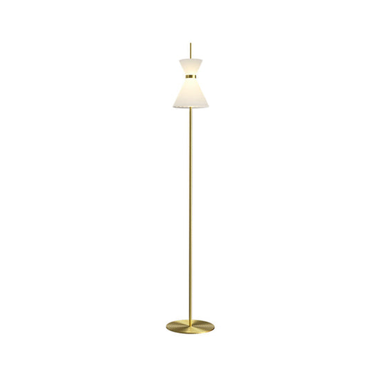 Modern Gold Finish Hourglass LED Floor Lamp with Opal Ribbed Glass