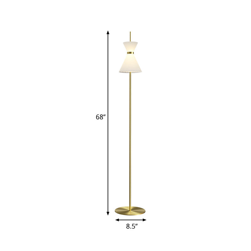 Modern Gold Finish Hourglass LED Floor Lamp with Opal Ribbed Glass