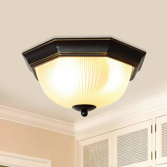 Black Milk Glass Ribbed Dome Ceiling Flush Light - Classic 2-Head Flush Mount