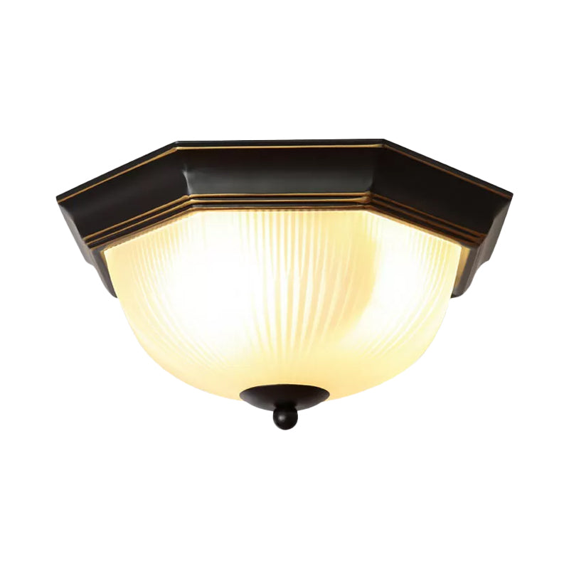 Black Milk Glass Ribbed Dome Ceiling Flush Light - Classic 2-Head Flush Mount
