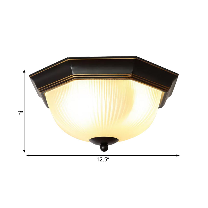 Black Milk Glass Ribbed Dome Ceiling Flush Light - Classic 2-Head Flush Mount