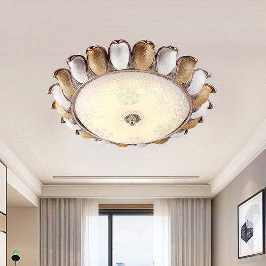 Sunflower Glass Ceiling Lamp: Textured, LED Flush Mount, 14"/18"/22" Width, Silver/Gold, Ideal for Countryside Bedroom