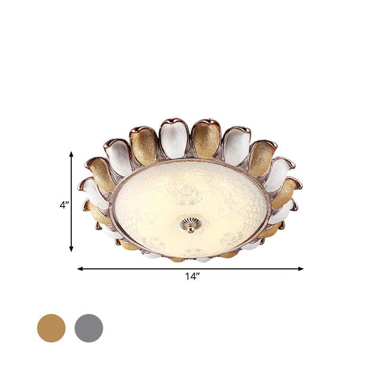 Sunflower Glass Ceiling Lamp: Textured, LED Flush Mount, 14"/18"/22" Width, Silver/Gold, Ideal for Countryside Bedroom