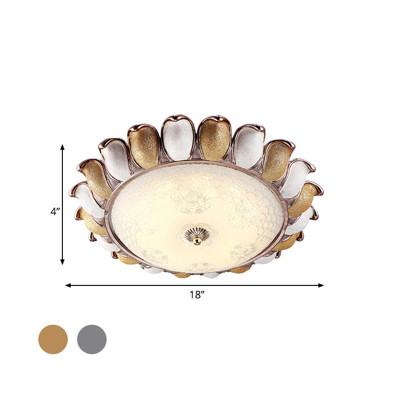 Sunflower Glass Ceiling Lamp: Textured, LED Flush Mount, 14"/18"/22" Width, Silver/Gold, Ideal for Countryside Bedroom