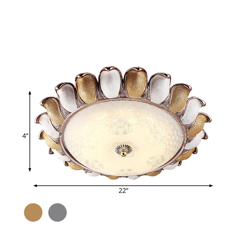 Sunflower Glass Ceiling Lamp: Textured, LED Flush Mount, 14"/18"/22" Width, Silver/Gold, Ideal for Countryside Bedroom