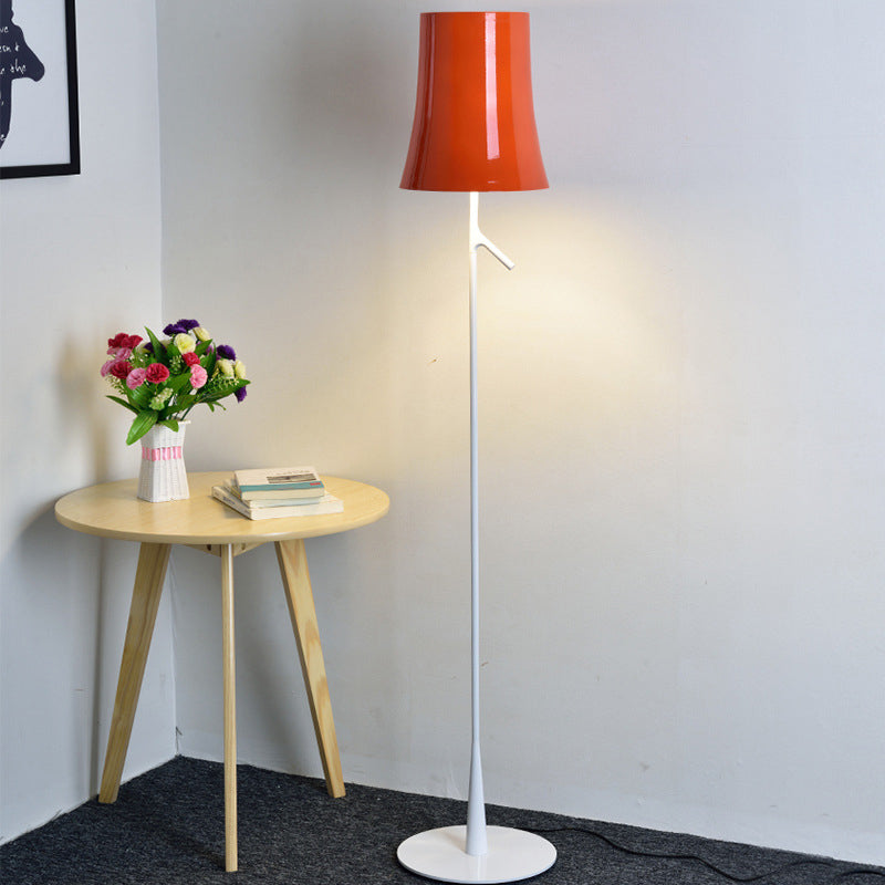 Contemporary Metallic Bell-Shaped Floor Lamp - Single Head White/Orange Standing Light for Study Room