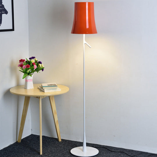 Contemporary Metallic Bell-Shaped Floor Lamp - Single Head White/Orange Standing Light for Study Room