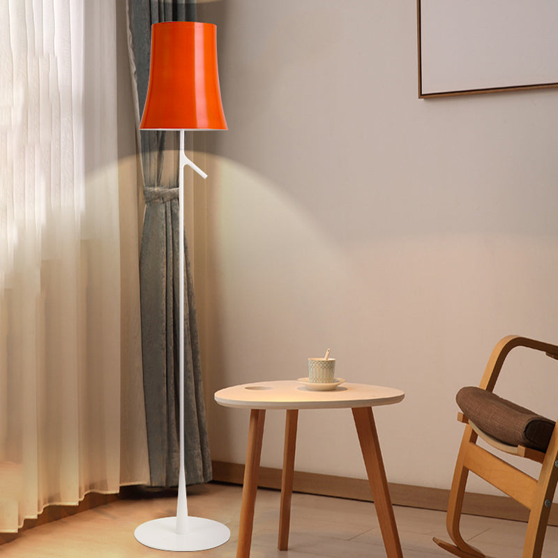 Contemporary Metallic Bell-Shaped Floor Lamp - Single Head White/Orange Standing Light for Study Room