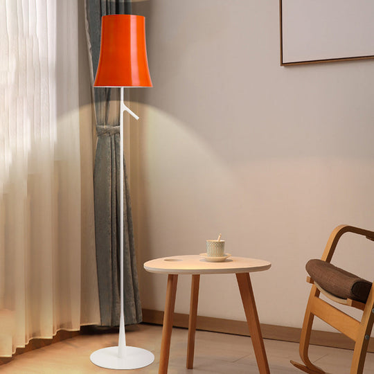 Contemporary Metallic Bell-Shaped Floor Lamp - Single Head White/Orange Standing Light for Study Room