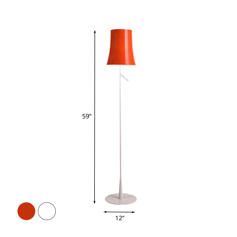 Contemporary Metallic Bell-Shaped Floor Lamp - Single Head White/Orange Standing Light for Study Room