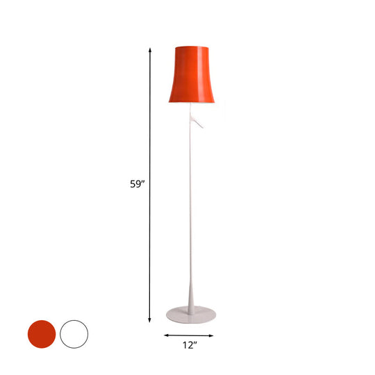 Contemporary Metallic Bell-Shaped Floor Lamp - Single Head White/Orange Standing Light for Study Room