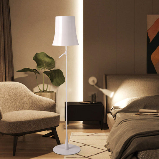 Contemporary Metallic Bell-Shaped Floor Lamp - Single Head White/Orange Standing Light for Study Room