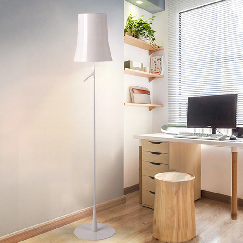 Contemporary Metallic Bell-Shaped Floor Lamp - Single Head White/Orange Standing Light for Study Room