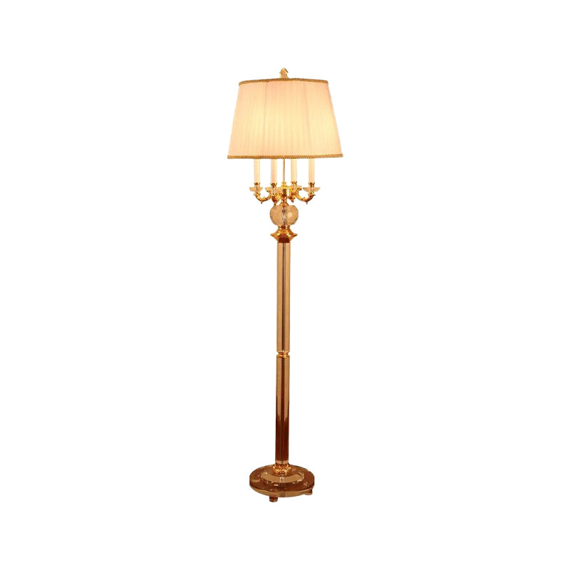 Gold Nordic Candle Floor Lamp with Crystal Single Bulb & Beige Fabric Shade