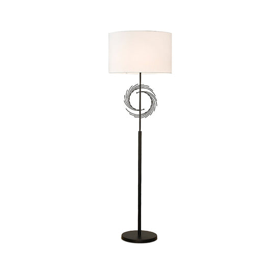 Sleek White/Black Circle Floor Light: Simplicity, 1 Bulb Metal Standing Lamp with Fabric Drum Shade