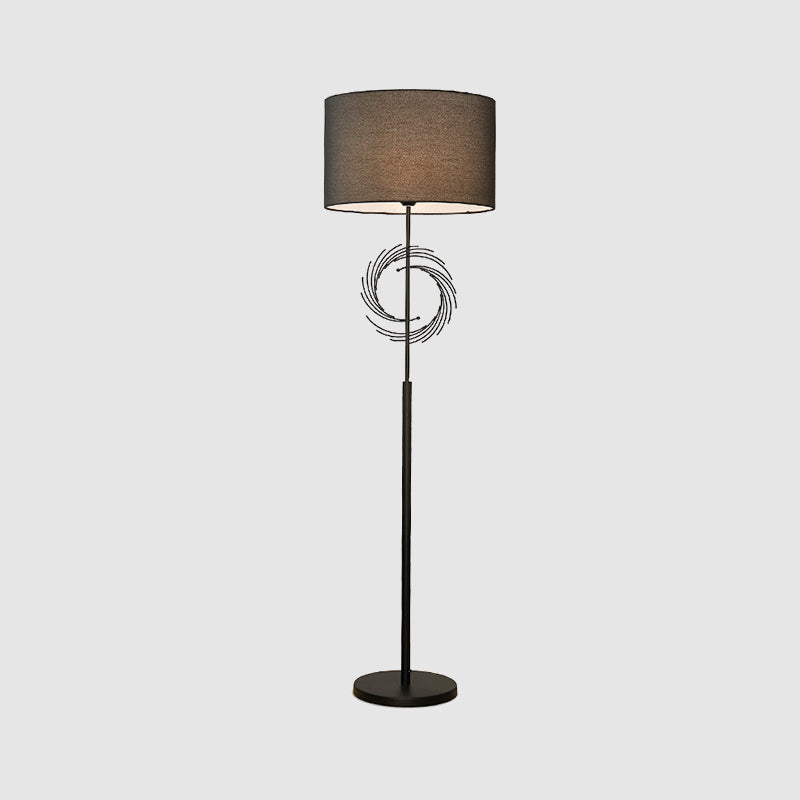 Sleek White/Black Circle Floor Light: Simplicity, 1 Bulb Metal Standing Lamp with Fabric Drum Shade