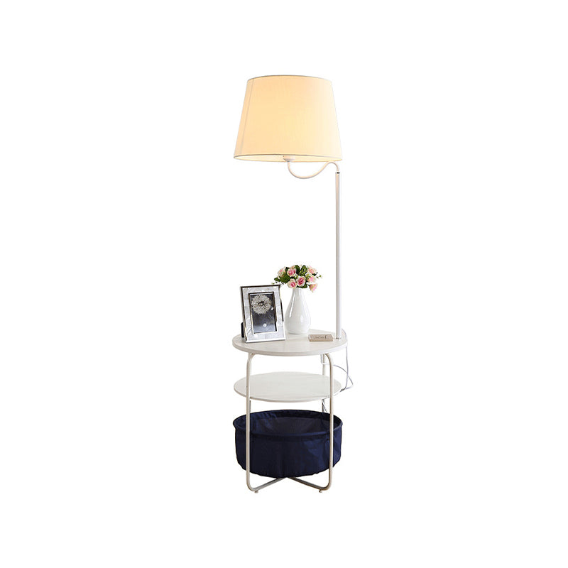Modern Metal Standing Lamp with Built-in Table, White Floor Reading Light - Bedside Lighting Solution