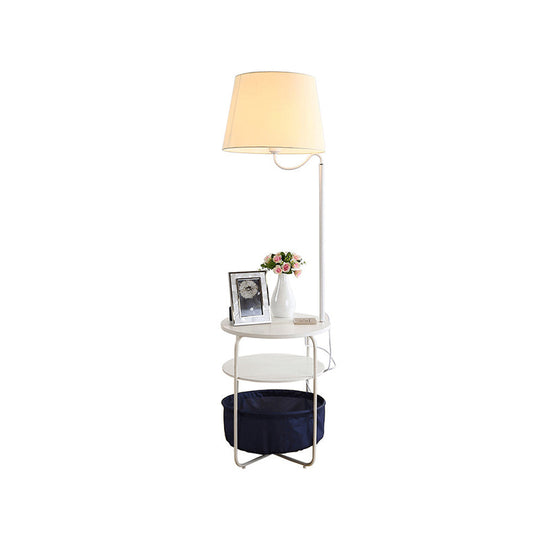 Modern Metal Standing Lamp with Built-in Table, White Floor Reading Light - Bedside Lighting Solution