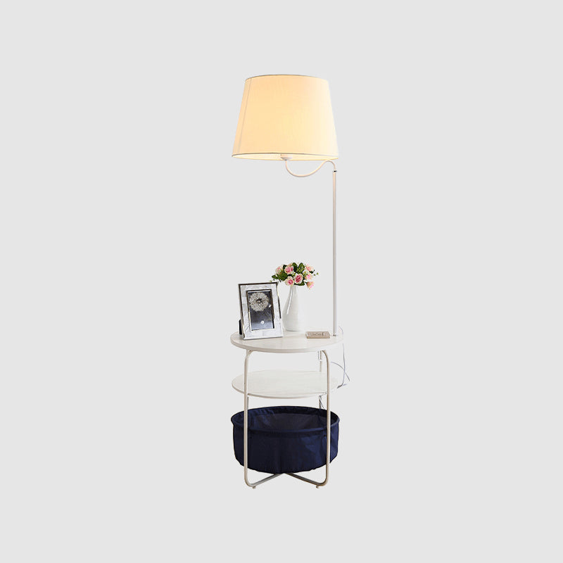 Modern Metal Standing Lamp with Built-in Table, White Floor Reading Light - Bedside Lighting Solution