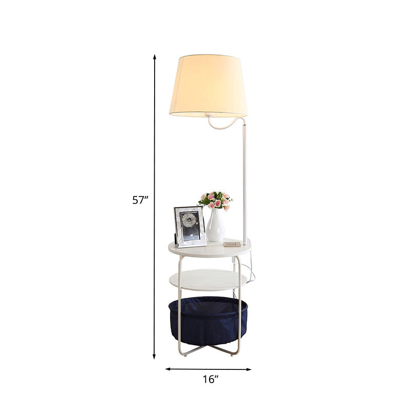 Modern Metal Standing Lamp with Built-in Table, White Floor Reading Light - Bedside Lighting Solution