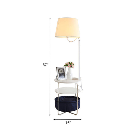 Modern Metal Standing Lamp with Built-in Table, White Floor Reading Light - Bedside Lighting Solution