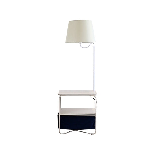 Modern Metal Standing Lamp with Built-in Table, White Floor Reading Light - Bedside Lighting Solution