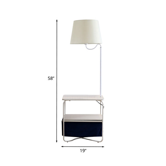 Modern Metal Standing Lamp with Built-in Table, White Floor Reading Light - Bedside Lighting Solution