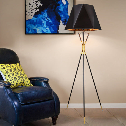 Nordic Black Geometric Tripod Floor Lamp: Stylish Metal Standing Light for Study Room