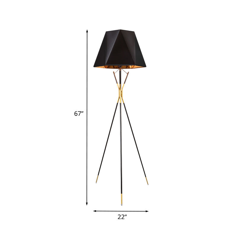 Nordic Black Geometric Tripod Floor Lamp: Stylish Metal Standing Light for Study Room
