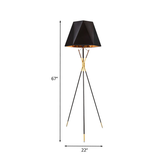 Nordic Black Geometric Tripod Floor Lamp: Stylish Metal Standing Light for Study Room