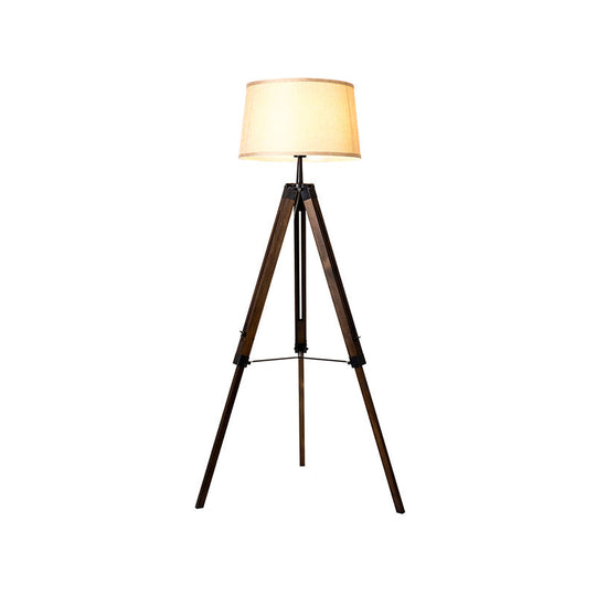 Floor Reading Lamp - Simplicity Single Head Wood Barrel with Tri-Leg Standing Light