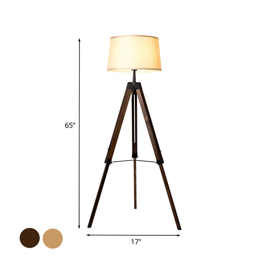Floor Reading Lamp - Simplicity Single Head Wood Barrel with Tri-Leg Standing Light