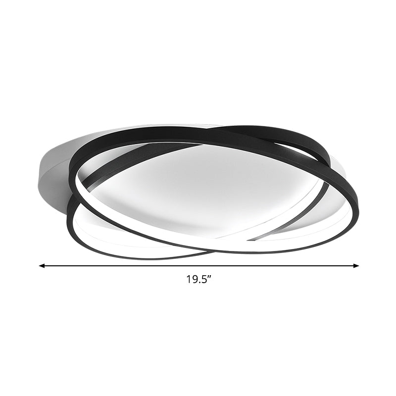 Modern Black Ellipse Crossed Ceiling Light - Thin Flush Mount LED Lighting for Bedroom - Warm/White Light - 20.5"/25" W