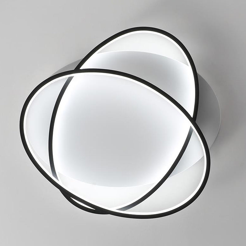 Modern Black Ellipse Crossed Ceiling Light - Thin Flush Mount LED Lighting for Bedroom - Warm/White Light - 20.5"/25" W