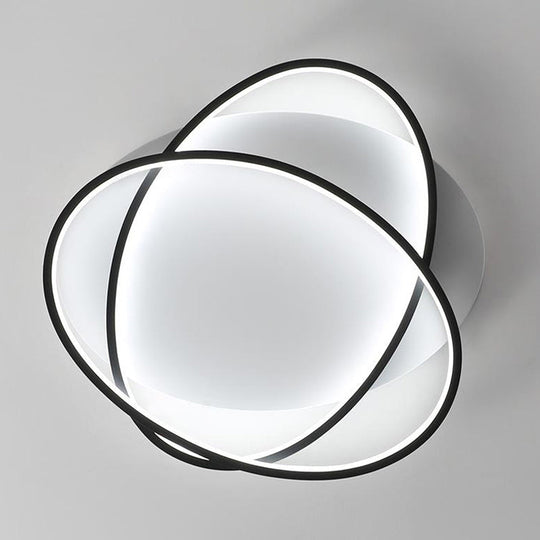 Modern Black Ellipse Crossed Ceiling Light - Thin Flush Mount LED Lighting for Bedroom - Warm/White Light - 20.5"/25" W